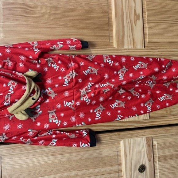 Xmas Hoodie Pajamas Reindeer One Piece Jumpsuit - Picture 3 of 5